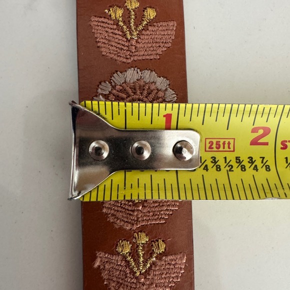 Lucky Brand Floral Embroidered Leather Belt Women Small Cognac Brown Boho NEW main image 6